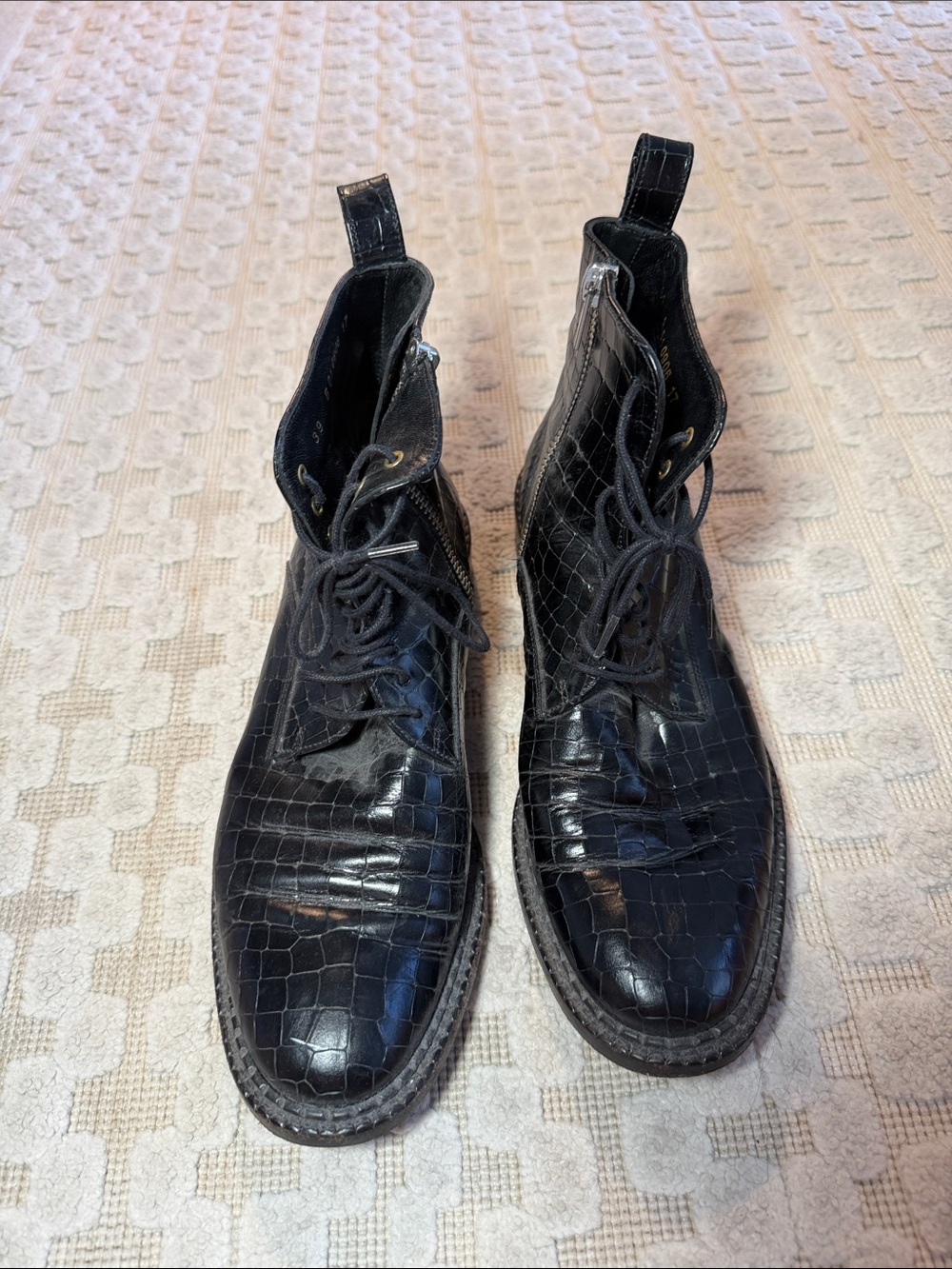 Robert Clergerie Black Croc-Embossed Leather Chukka Boots